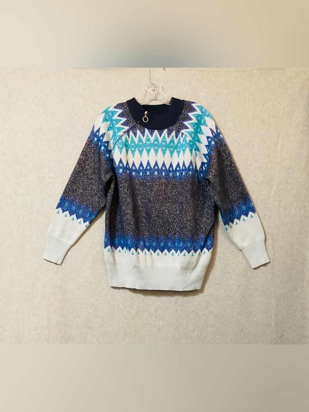 d&co Signature Adaptive Metallic Fair Isle Pattern Sweater Large